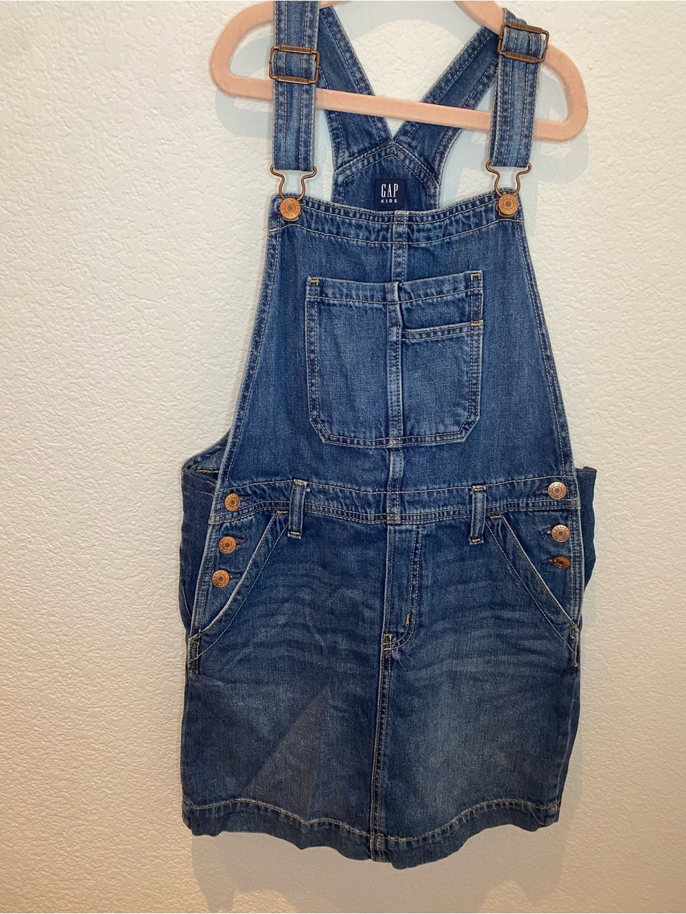 GAP Blue Denim Overall Skirt with Front Bib Pocket